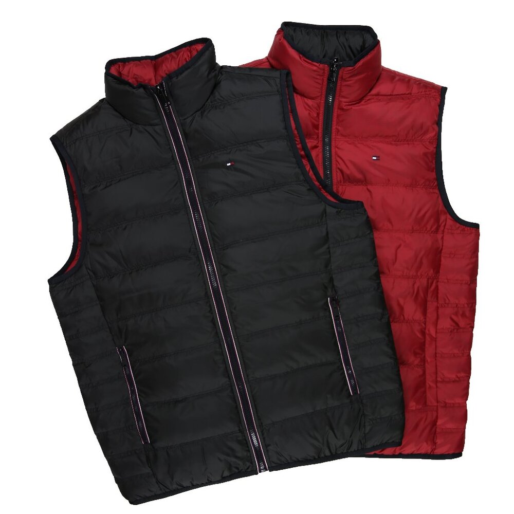 NWT TOMMY HILFIGER Men's Reversible Down Vest Black/Red MSRP $159.00